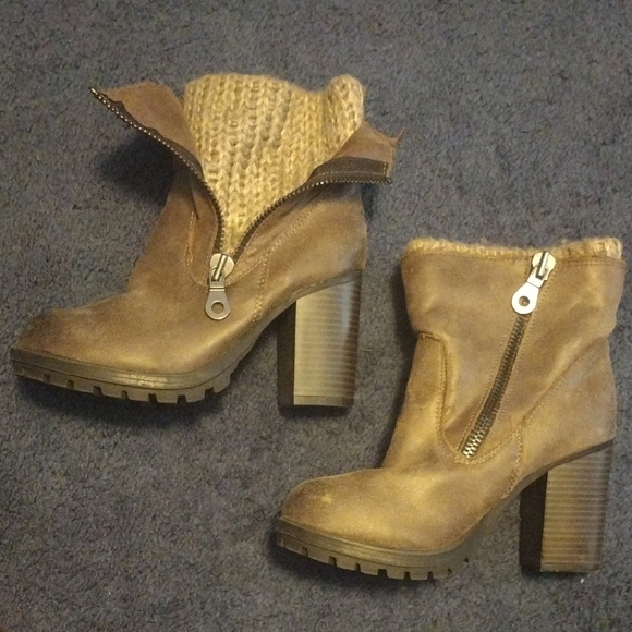 Mossimo Supply Co. Shoes - Mossimo Supply Co. Tan Heeled Boots with Knit Detail